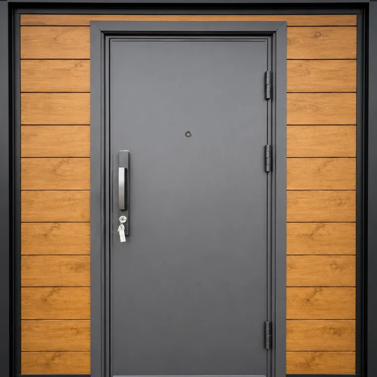 Puerta de seguridad de acero con revestimiento de madera