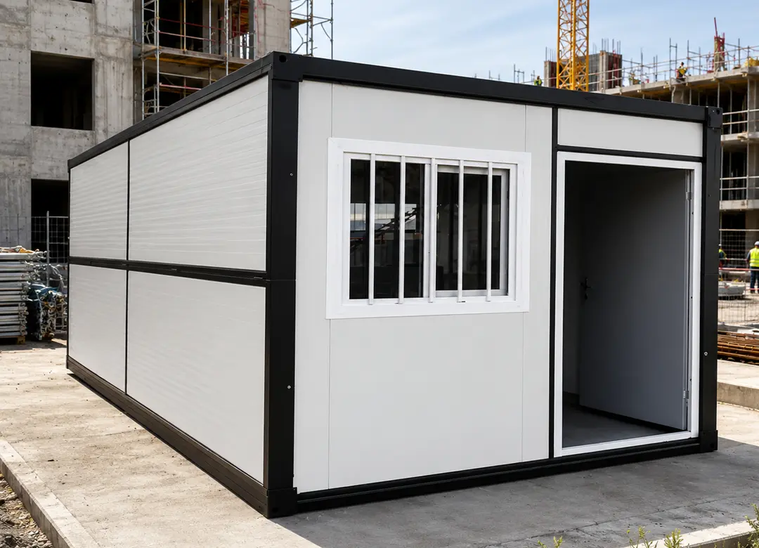Oficina modular de campamento instalada en obra de construcción