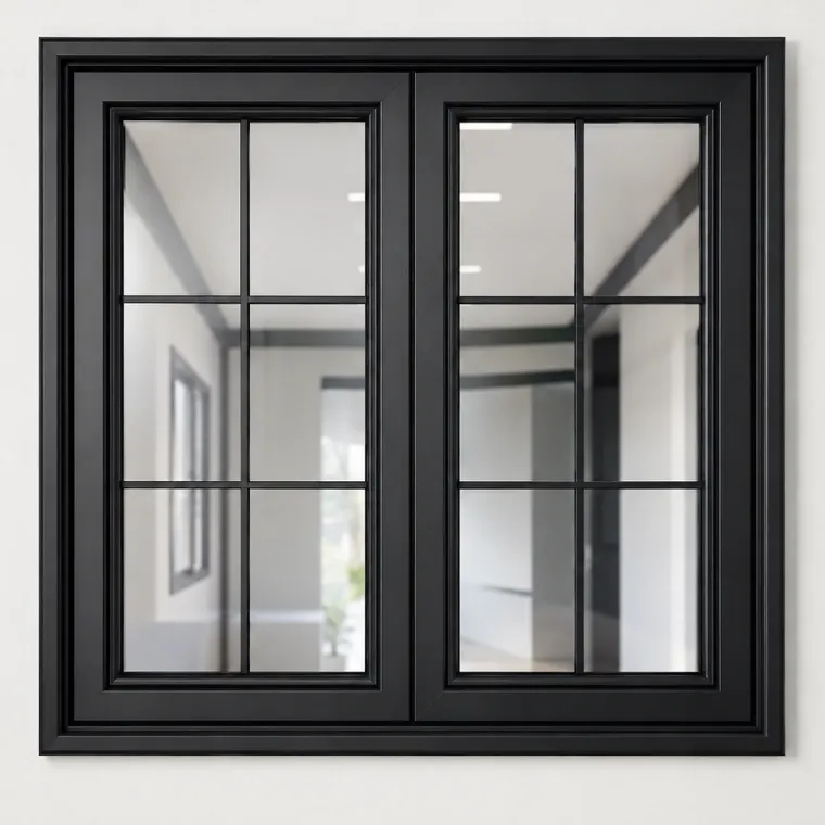 Ventana corredera con marco negro y malla