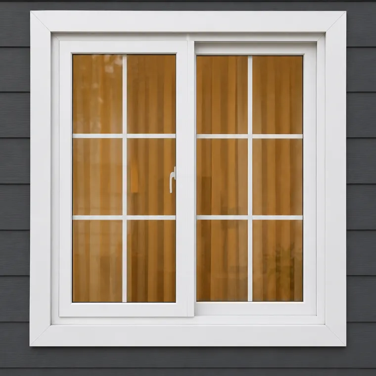 Ventana corredera blanca con cuadrícula